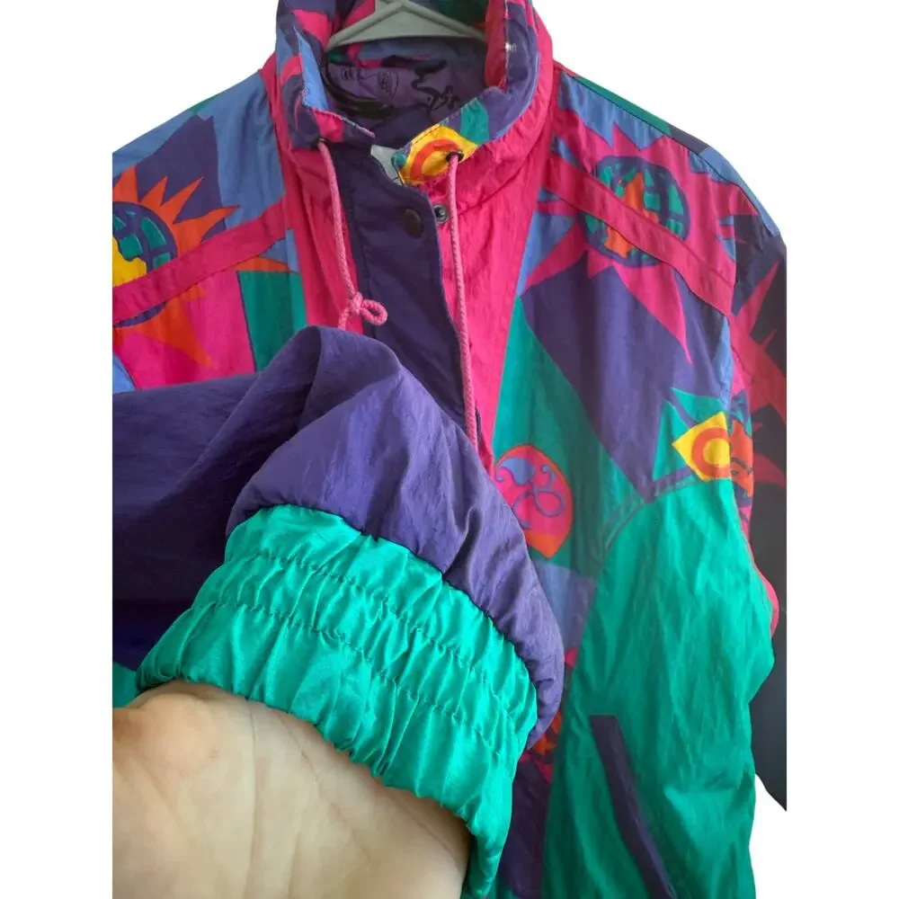 Vintage neon retro puffer ski jacket rainbow west - Picture 3 of 6